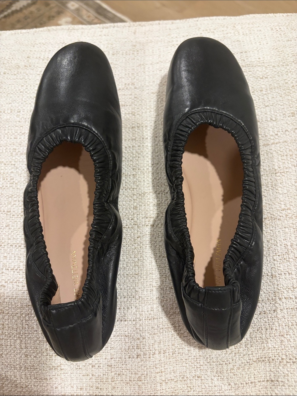 Stuart Weitzman Black Leather Elastic Ballet Flats